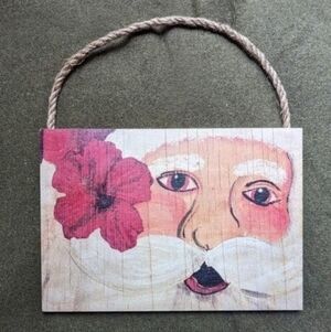 Santa Claus Wall Art with Red Flower